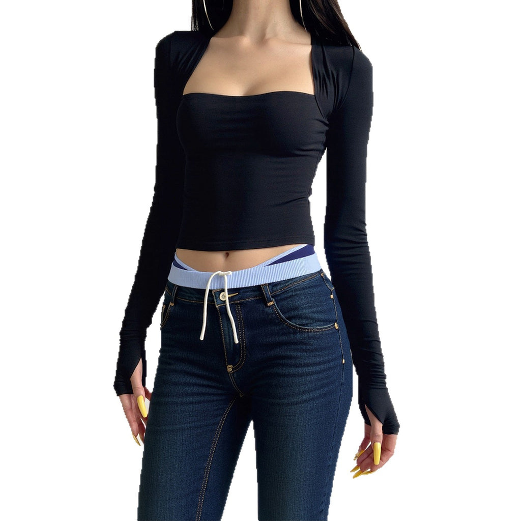 Black shoulder yoga top for women in summer