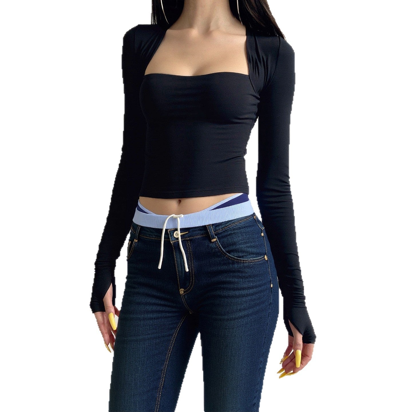 Black shoulder yoga top for women in summer