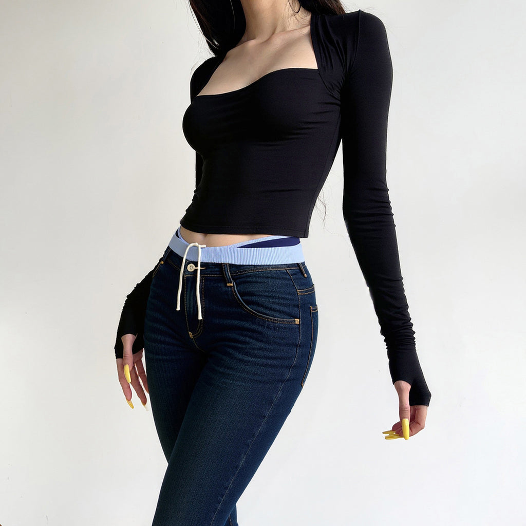 Black shoulder yoga top for women in summer