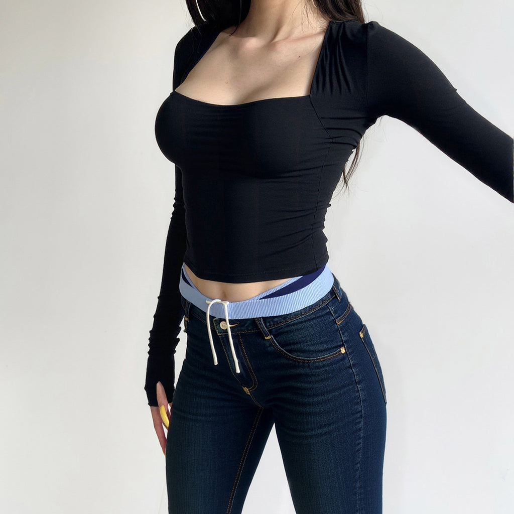 Black shoulder yoga top for women in summer